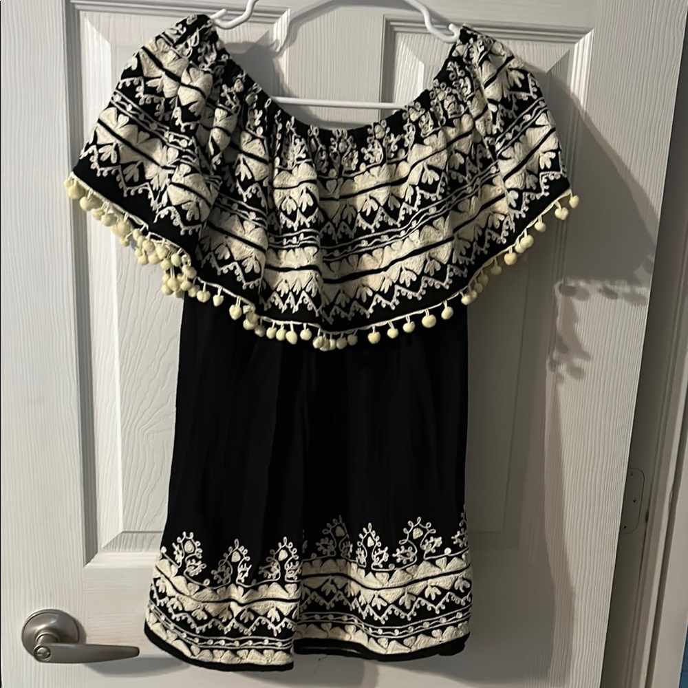 Black and Cream Off-Shoulder Top